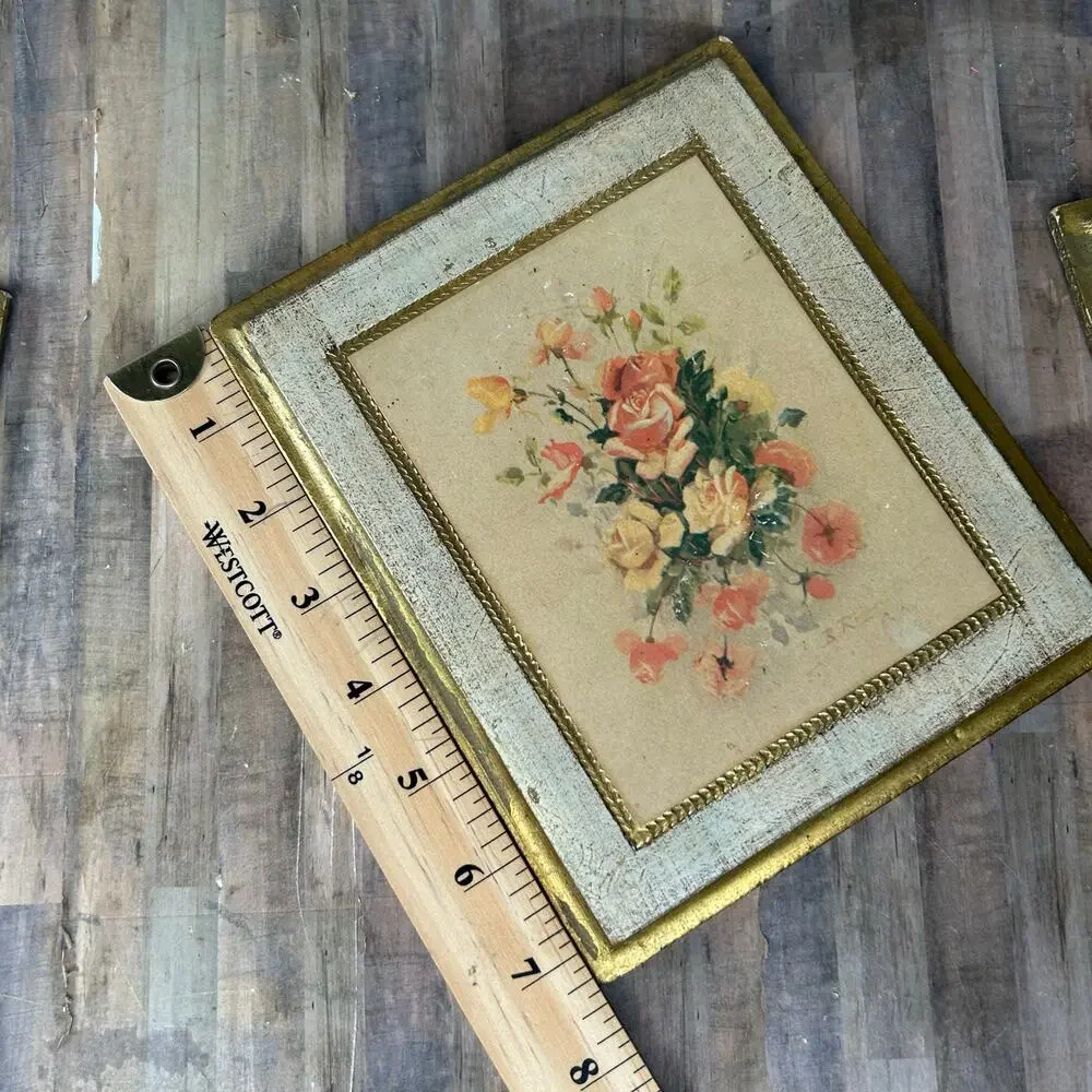 Vintage Marked Made in Italy Small Rectangles Floral Art Wall Frames Paintings
